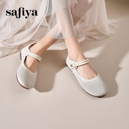 Safiya/索菲娅2025早春圆头低跟浅口百搭魔术贴透气玛丽珍单鞋SFD1111108 商品图0