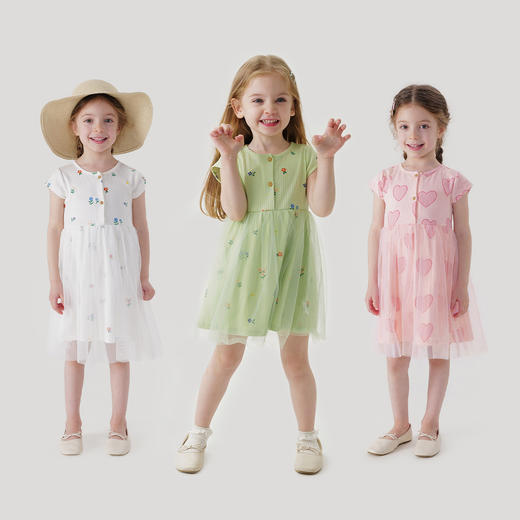 马克珍妮夏装女童弹力针织网纱连衣裙 儿童裙子230865 商品图1