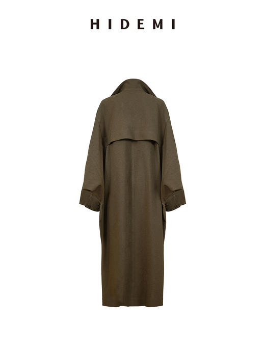 HIDEMI 日本进口阳离子纱线斗篷蝙蝠袖双层不对称领宽松长款风衣 商品图7