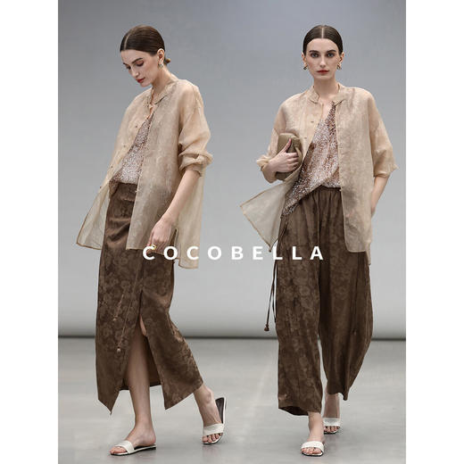 COCOBELLA新中式手工盘扣衬衫暗纹人丝国风衬衣开衫SR0036-5 商品图2