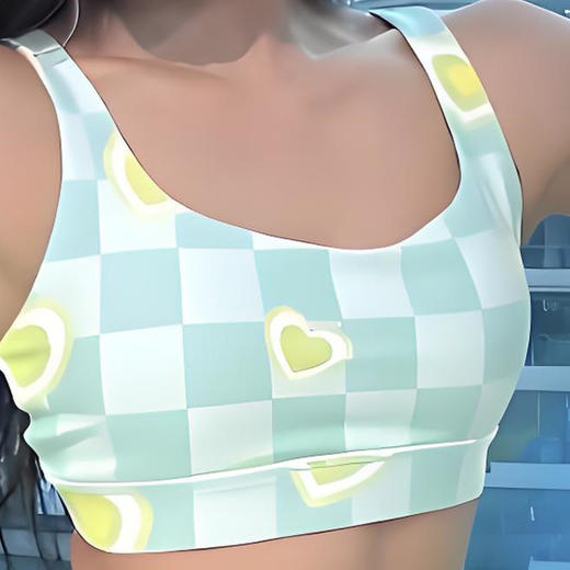【126元任选2件】跃牌【漫西】系列 网红个性时尚撞色格瑜伽服背心女带胸垫健身运动内衣文胸Y267 商品图5