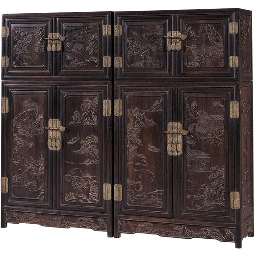 清中期 紫檀木雕山水纹四件柜摆件 商品图5