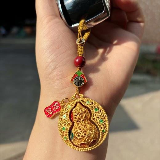 情侣款创意沙金平安葫芦钥匙扣汽车钥匙挂饰男女手机链福禄礼品 商品图3