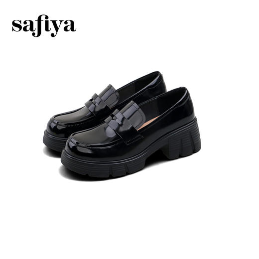 Safiya/索菲娅2025英伦学院风钻扣粗跟漆皮厚底增高乐福鞋SFD1112415 商品图0