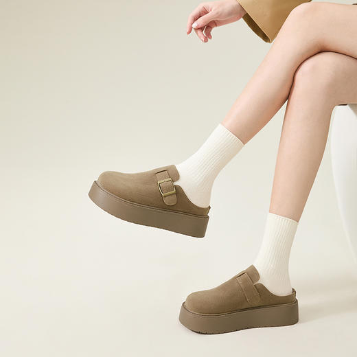 西遇厚底勃肯鞋女新款早春复古休闲配裙子舒适增高一脚蹬半拖D0047589 商品图3