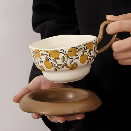 中古风陶瓷咖啡杯碟套装复古家用早餐杯大容量咖啡牛奶杯情侣杯 商品图3