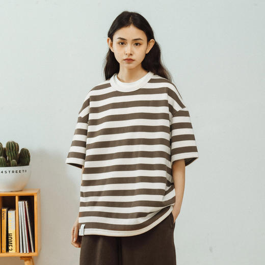 714street美式休闲重磅条纹短袖T恤男2025夏季新款国潮宽松上衣 商品图2