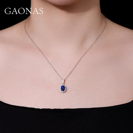 GAONAS 培育蓝宝石【矿工的眼泪】经典椭圆气质隽永蓝色项链10162DB 商品图3
