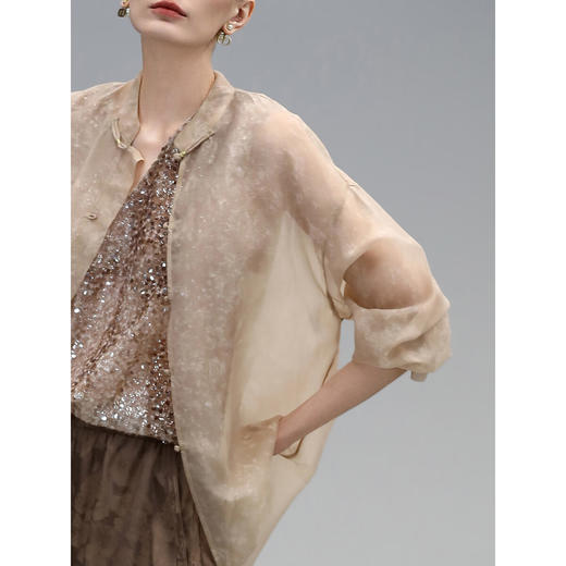 COCOBELLA新中式手工盘扣衬衫暗纹人丝国风衬衣开衫SR0036-5 商品图1