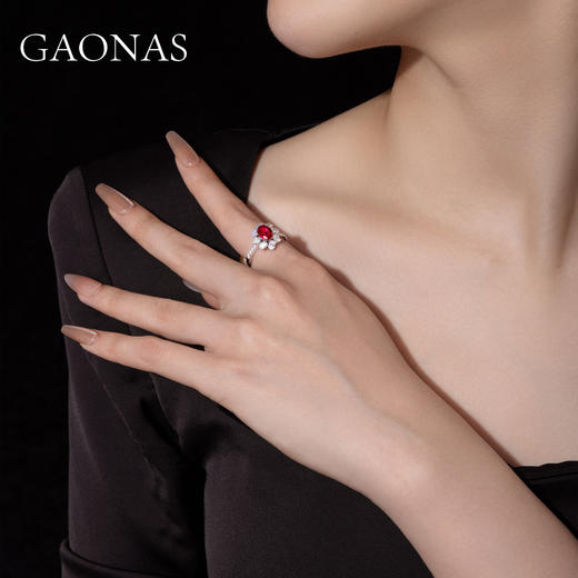 GAONAS 培育红宝石【矿工的眼泪】红花赤焰魅力贵气红色戒指10150JR 商品图3