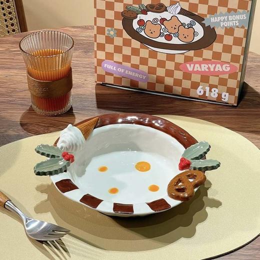奇趣饼干陶瓷盘子浮雕甜品盘沙拉盘网红高颜值水果盘意面盘礼盒装 商品图1