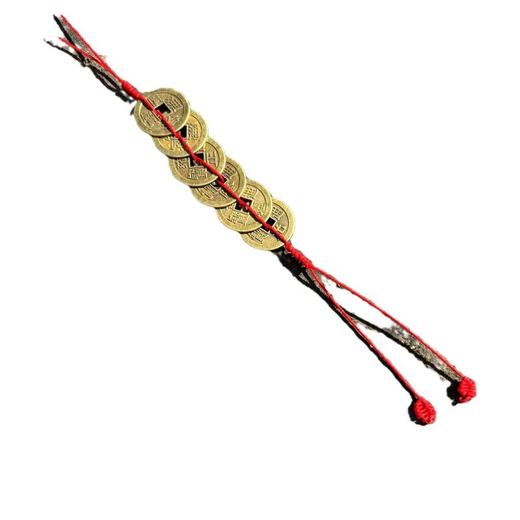 纯黄铜五帝钱门对门挂件葫芦红黄绳压门槛铜钱家居六帝钱客厅摆件 商品图4