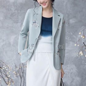 【林栖设计小店】牛仔棉外套珠片绣花复古国风宽松2025春季新品小西装女1952002