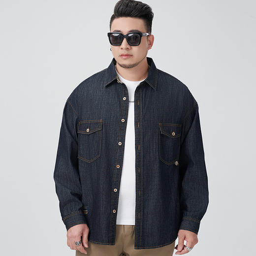 【DYG】大依优型薄款牛仔衬衫外套大码男装春夏新款翻领夹克纽扣开衫男胖子上衣加肥加大潮流 商品图2