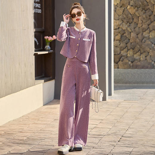 时尚雪尼尔外套，长袖长裤套装两件套LJX-877 商品图1