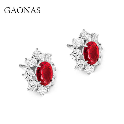 GAONAS 培育红宝石【矿工的眼泪】红花经典日常贵气红色耳钉10149ER 商品图1