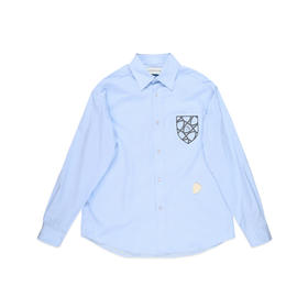 PHILIPPE MODEL 男士盾牌字母徽标棉质长袖衬衫 蓝色 CCDU QU06 14