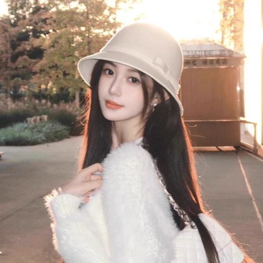 帽子女秋冬季法式赫本风白色千金名媛礼帽羊毛呢小香风渔夫帽新款 商品图0