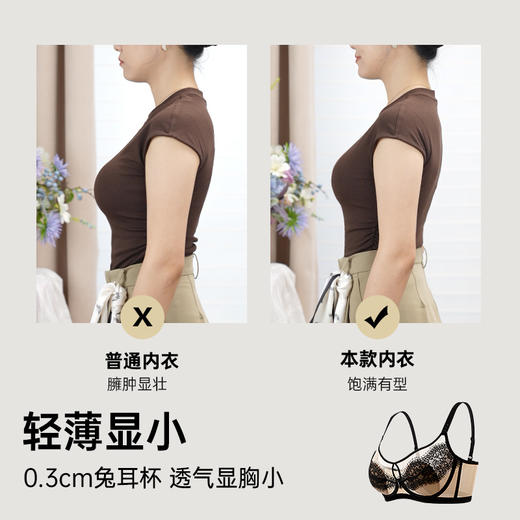 D2-【B-C杯】 【大胸显小】【轻薄快干】超薄透气不凸点大胸显小调整型收副乳内衣女聚拢文胸   竹影无痕【大胸-蕾丝】 商品图1