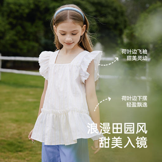 英氏儿童T恤夏季甜美短袖女童上衣背心T恤透气森系中大童T恤新款 商品图3