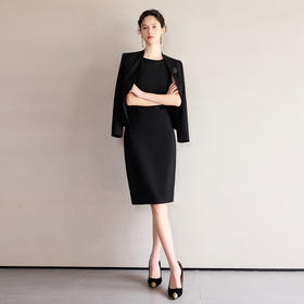 IWY/高级感黑色西装连衣裙两件套女春季新款简约职业套裙C2206+Q1257