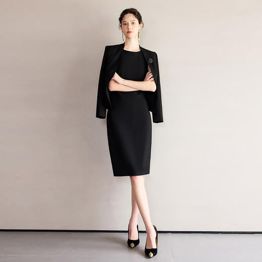IWY/高级感黑色西装连衣裙两件套女春季新款简约职业套裙C2206+Q1257 商品图0