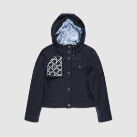 PHILIPPE MODEL 女士盾牌字母徽标贴片混纺羊毛连帽外套 蓝色 JASD MW10 38