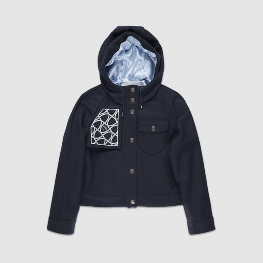 PHILIPPE MODEL 女士盾牌字母徽标贴片混纺羊毛连帽外套 蓝色 JASD MW10 38 商品图0