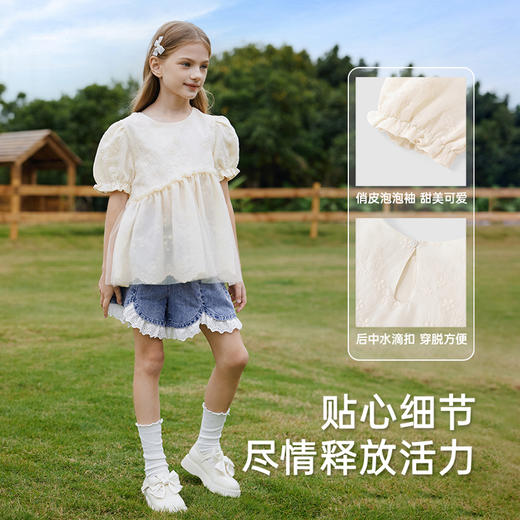 英氏儿童衬衫夏季透气可爱女童短袖上衣泡泡袖衬衫裙2025新款上衣 商品图3