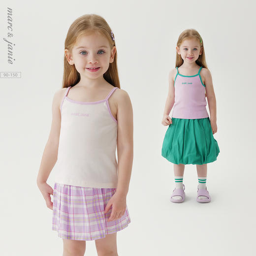 马克珍妮女童罗纹撞色弹力吊带舒适薄款夏季背心 儿童上衣240796 商品图0