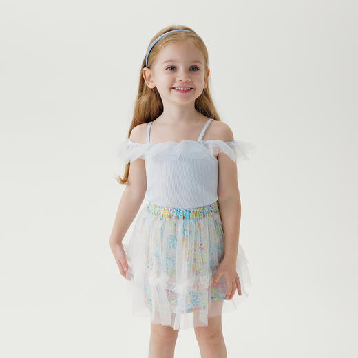 马克珍妮夏装 女童网纱荷叶边拼接吊带背心230910 商品图1