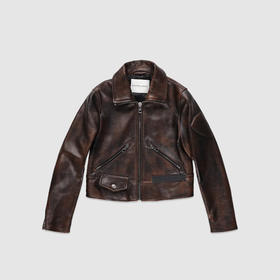 PHILIPPE MODEL 女士徽标贴片拉链机车夹克皮衣 棕色 JALD LE58 P3