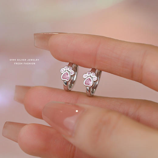 【萌萌猫爪】s999纯银可爱萌宠猫爪锆石耳环【YXS-E5243】 商品图2