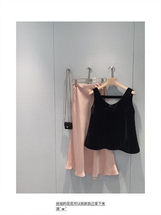 金蘑菇菇 polaberry 巧克力草莓/黑玫瑰丝绒上衣缎面半身裙套装夏 商品图7
