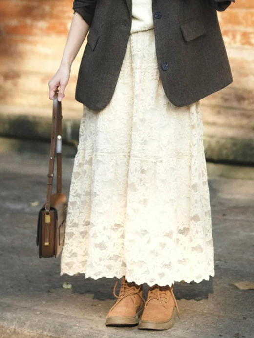 【百图lulu定制】【花非花蕾丝裙】蕾丝刺绣 花边摆 蕾丝长裙 商品图0