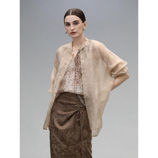 COCOBELLA新中式手工盘扣衬衫暗纹人丝国风衬衣开衫SR0036-5 商品图3