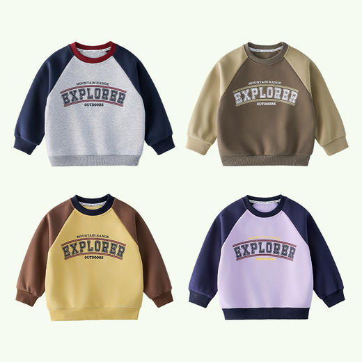 棉花堂2025年春款复古美式印花撞色针织圆领童装卫衣F251024 商品图5