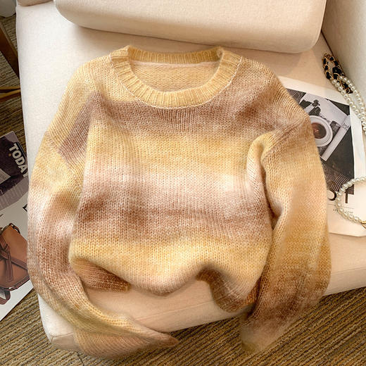 雀说春装新款韩版设计感渐变色宽松短款针织衫毛衣女 商品图7