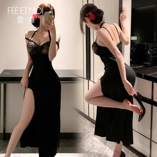 【情趣内衣】霏慕 轻熟御姐风挂脖吊带长裙6521 商品图8