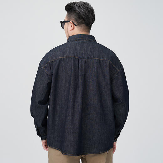 【DYG】大依优型薄款牛仔衬衫外套大码男装春夏新款翻领夹克纽扣开衫男胖子上衣加肥加大潮流 商品图3