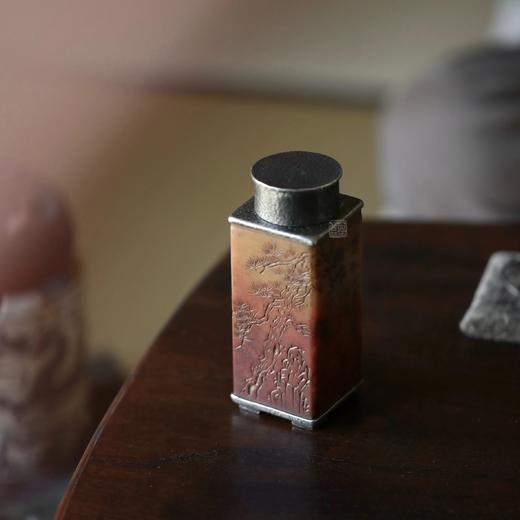 寿山石纯锡茶仓便携密封茶叶罐 商品图0