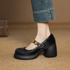 【预售5天】英伦风厚底小皮鞋女粗跟圆头一字扣带真皮马毛玛丽珍浅口单鞋TYMXY&6850 商品缩略图2