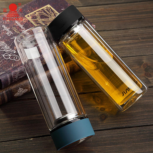 【创意泡茶杯，带盖设计】富光双层玻璃杯 男女创意便携 水杯泡茶杯子 大容量耐热带盖水杯-QQ 商品图3