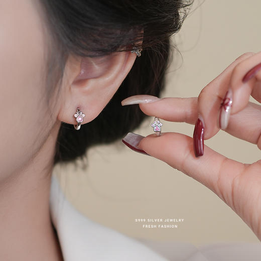 【萌萌猫爪】s999纯银可爱萌宠猫爪锆石耳环【YXS-E5243】 商品图1