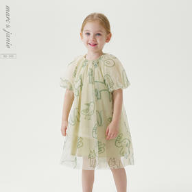 【马克珍妮 芦芙】夏装新款 女童涂鸦泡泡袖网纱连衣裙230306