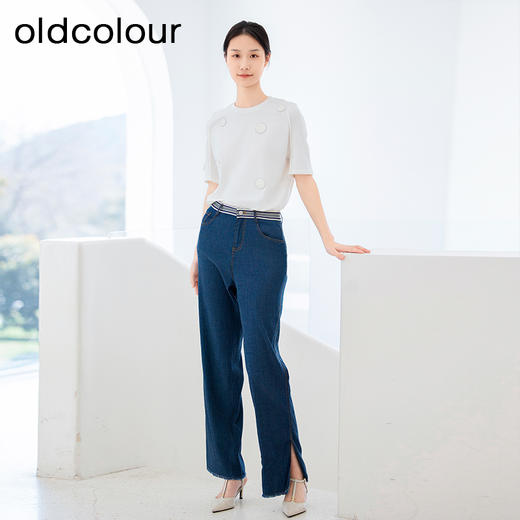 oldcolour蓝色牛仔裤新款休闲高腰阔腿薄款长裤女P23113365 商品图3