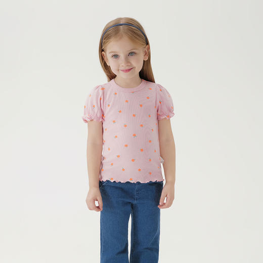 马克珍妮女童碎花满印弹力泡泡袖短袖T恤儿童上衣夏装新款240719 商品图2