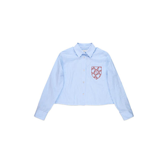 PHILIPPE MODEL 女士盾牌字母徽标棉质长袖衬衫 蓝色 CCDD QU06 51 商品图0