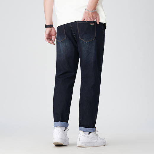 【DMH】大码男装薄款牛仔裤休闲百搭宽松洗水磨白松紧腰直筒长裤子男下装春夏新款 商品图3