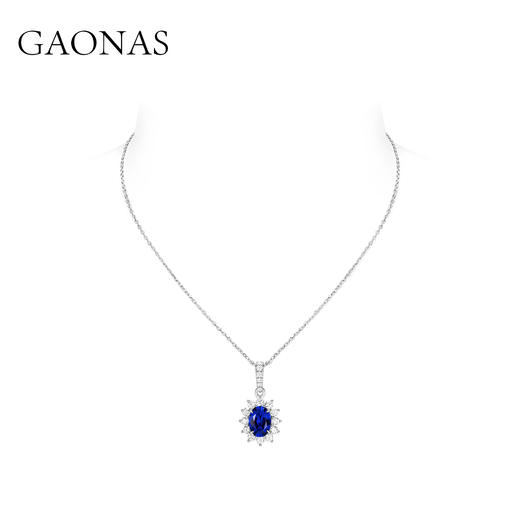 GAONAS 培育蓝宝石【矿工的眼泪】经典椭圆气质隽永蓝色项链10162DB 商品图2